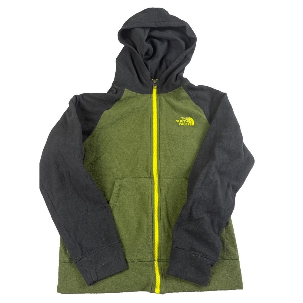 The North Face Boys Medium 10/12 Green Black Full Zip Hooded Fleece Jacket
